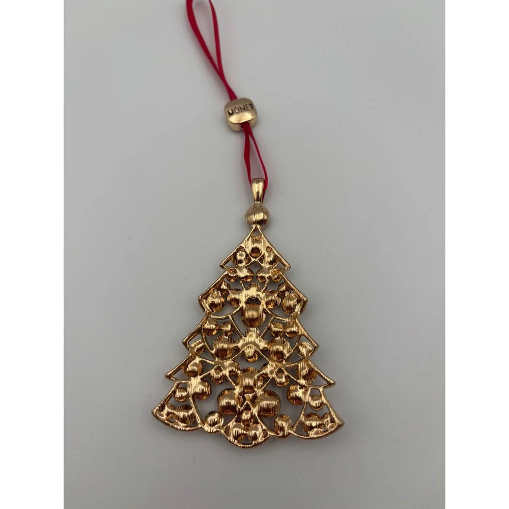 Monet 2024 Christmas Tree Ornament Gold Tone Multi Color Rhinestone Collectible